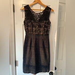 BCBG MaxAzria Black and Nude Lace Overlay cocktail Dress Size 2